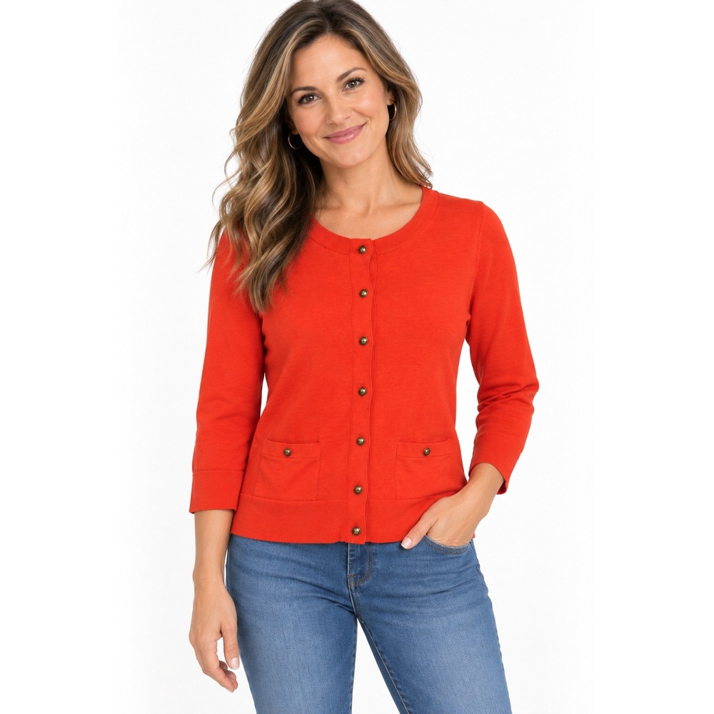 Talbots Petites Orange Cotton Rayon Button Front Cardigan Sweater Size P NWOT